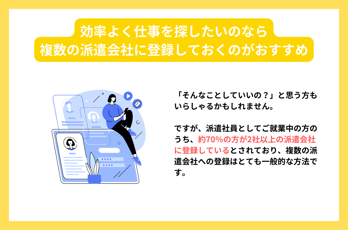 効率よく仕事を探したいのなら複数の派遣会社に登録しておくのがおすすめ