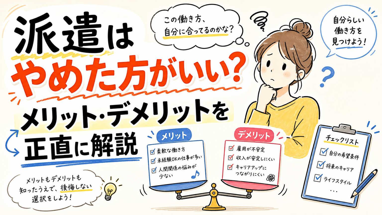 派遣はやめた方がいいってほんと？理由や派遣で働くメリット・デメリットも解説