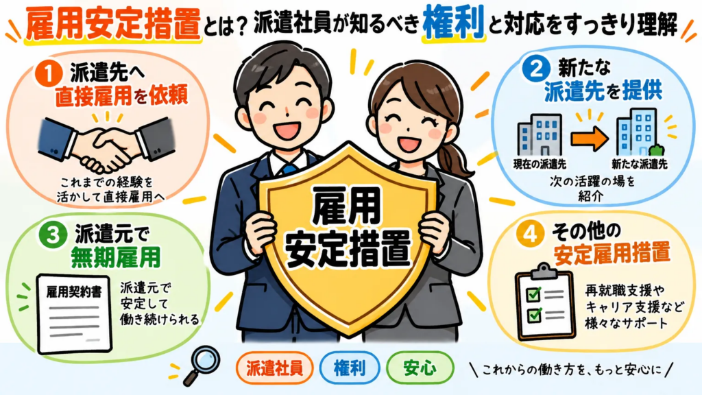 雇用安定措置とは？対象となる派遣社員や4つの措置、派遣元・派遣先の対応をやさしく解説