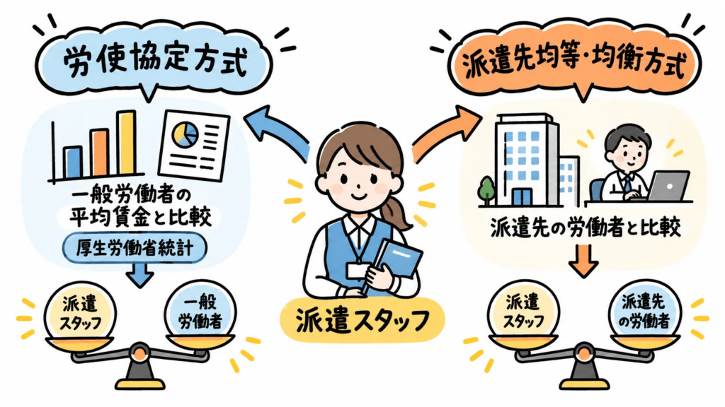 労使協定方式と派遣先均等・均衡方式の違い
