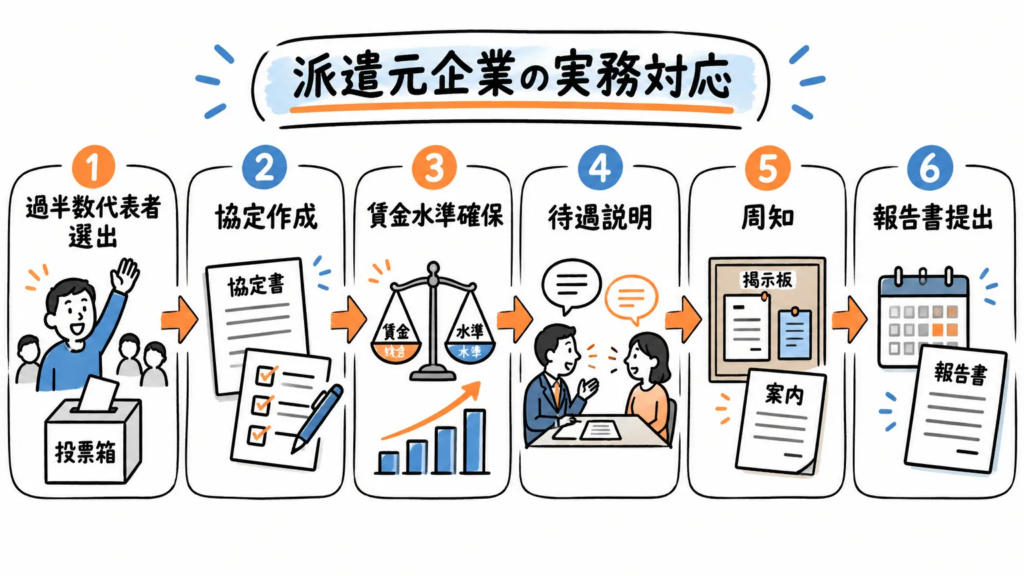 労使協定方式を採用するときに派遣元企業が対応すること
